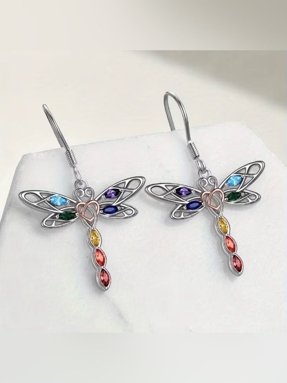 NEW! Silver Multi-Color Dragonfly Drop Earrings - Women Jewelry.